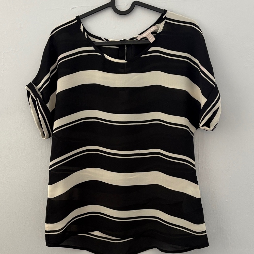 Banana Republic Black and Cream Striped Blouse